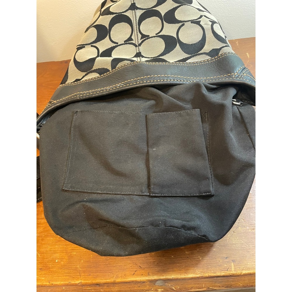 COACH Black & Gray Signature Canvas Leather Trim‎ Hobo Crossbody Bag F13358 GUC - Picture 10 of 11